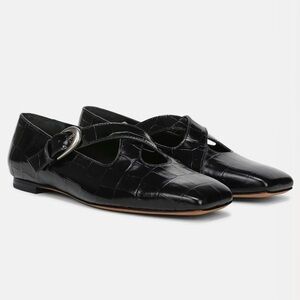 Vince Cici Croc-Embossed Leather Flats | Black | Size 6 | NWOB